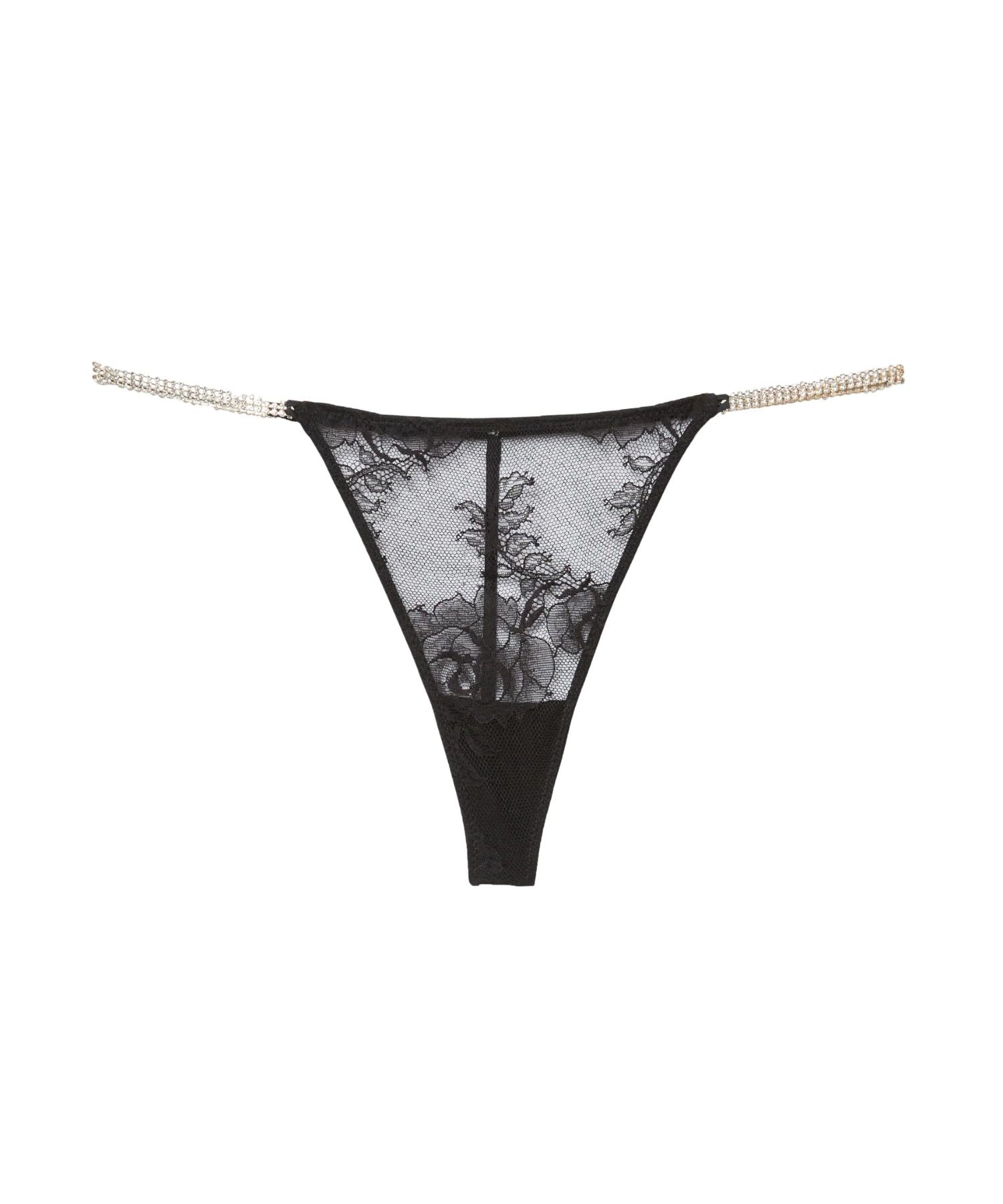 Fleur du Mal - Crystal Bouquet Lace Thong (Black) | Avec Amour Lingerie