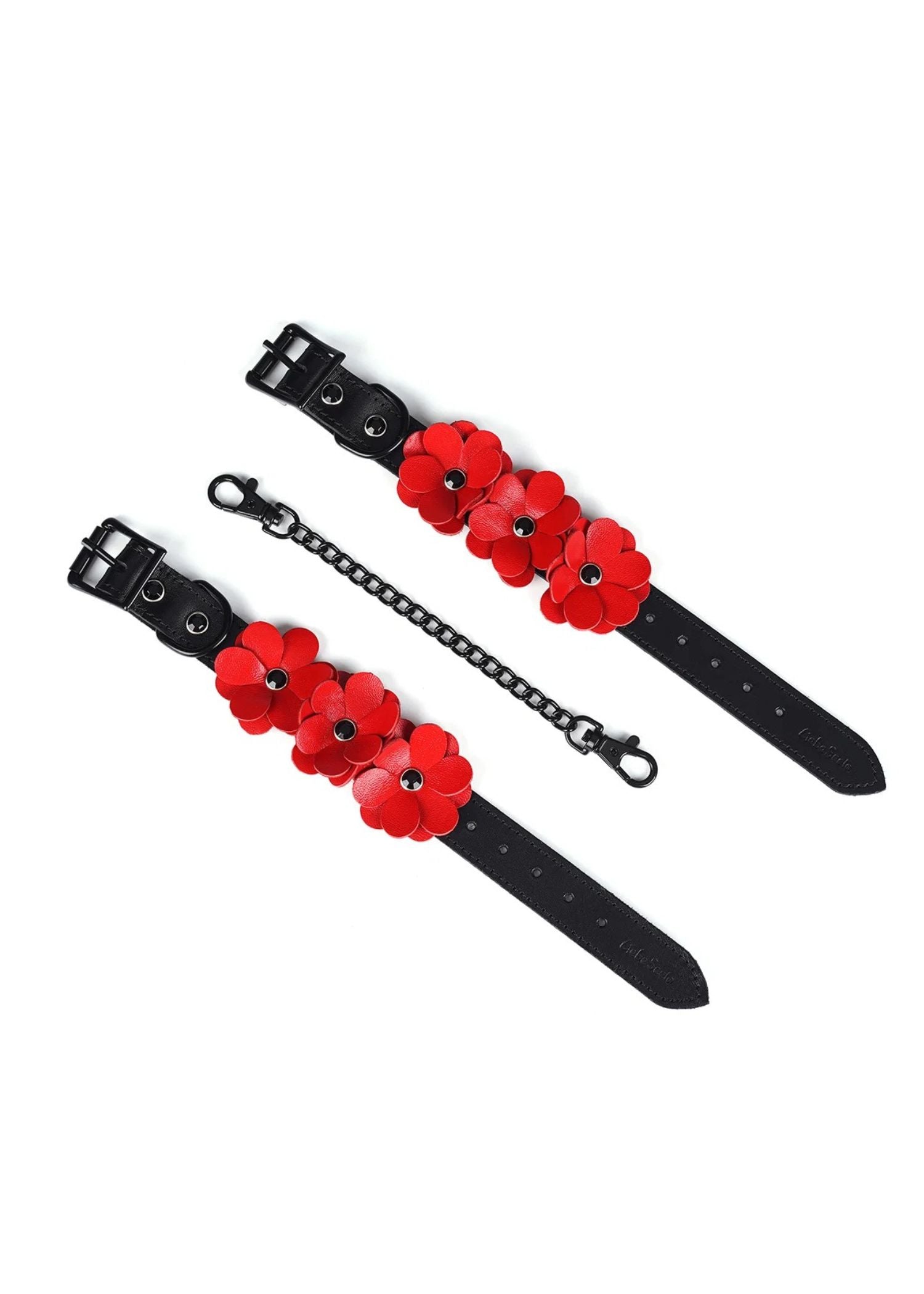 Flower Rhythm Leather Hand Cuffs (Red)