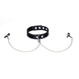 Metallic Shade Vegan Collar with Nipple Clamps (Black)