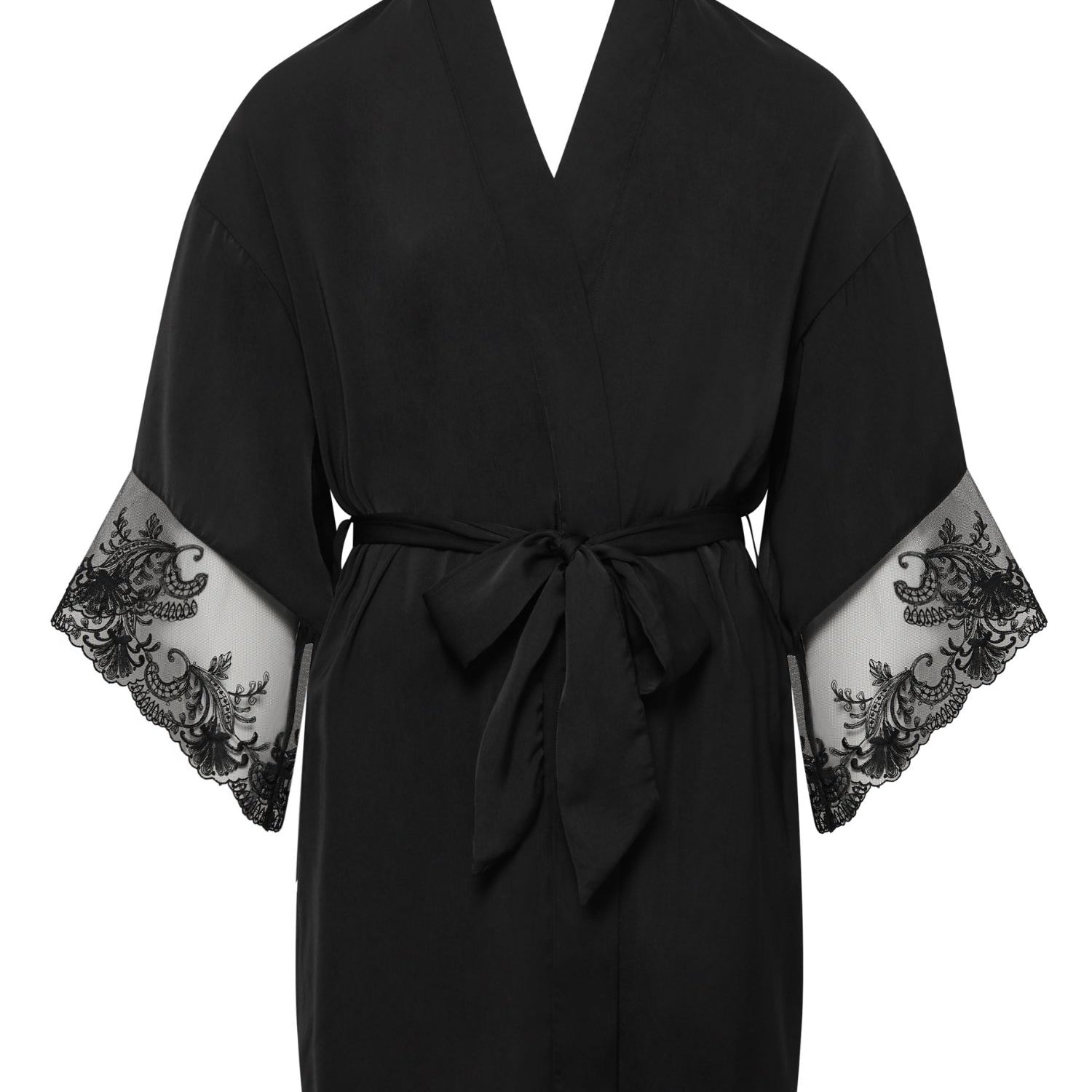Marseielle Luxury Satin Kimono (Black) | Avec Amour Lingerie