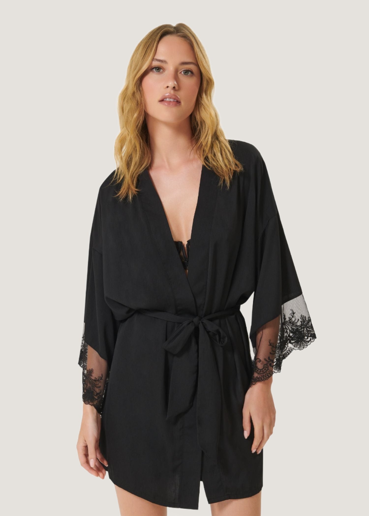 Marseielle Luxury Satin Kimono (Black) | Avec Amour Lingerie