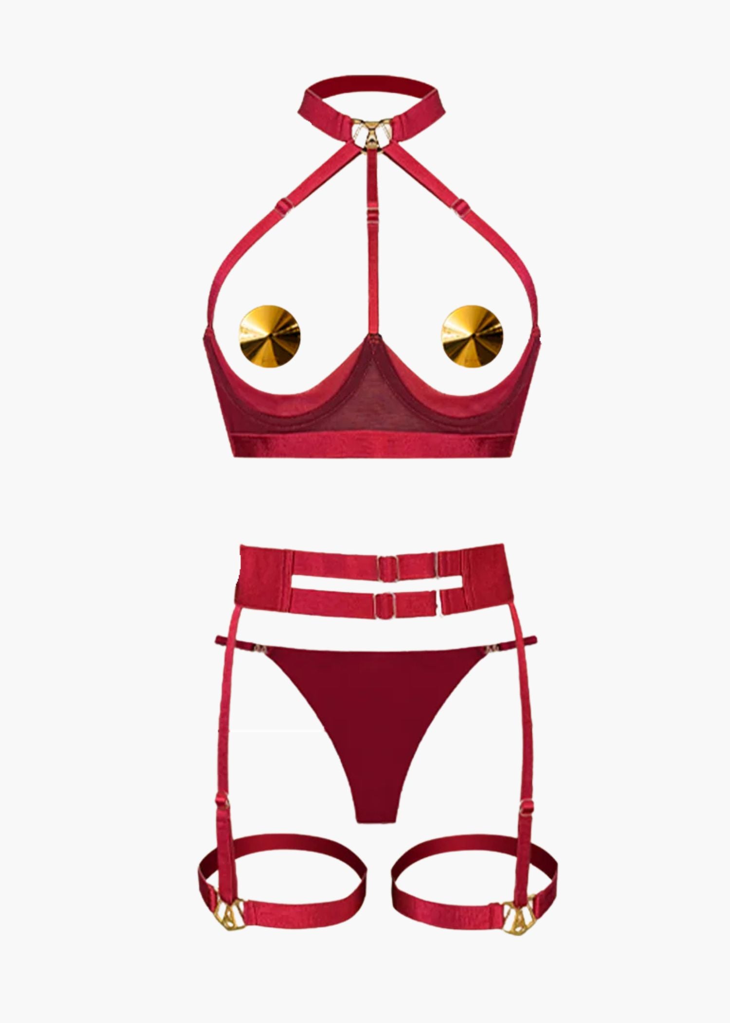 UPKO Red-Strapped Cupless Lingerie Set | Avec Amour Lingerie