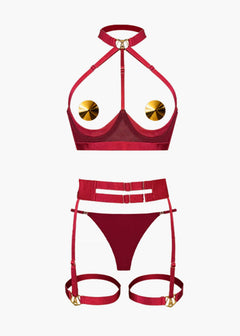 UPKO Red-Strapped Cupless Lingerie Set | Avec Amour Lingerie