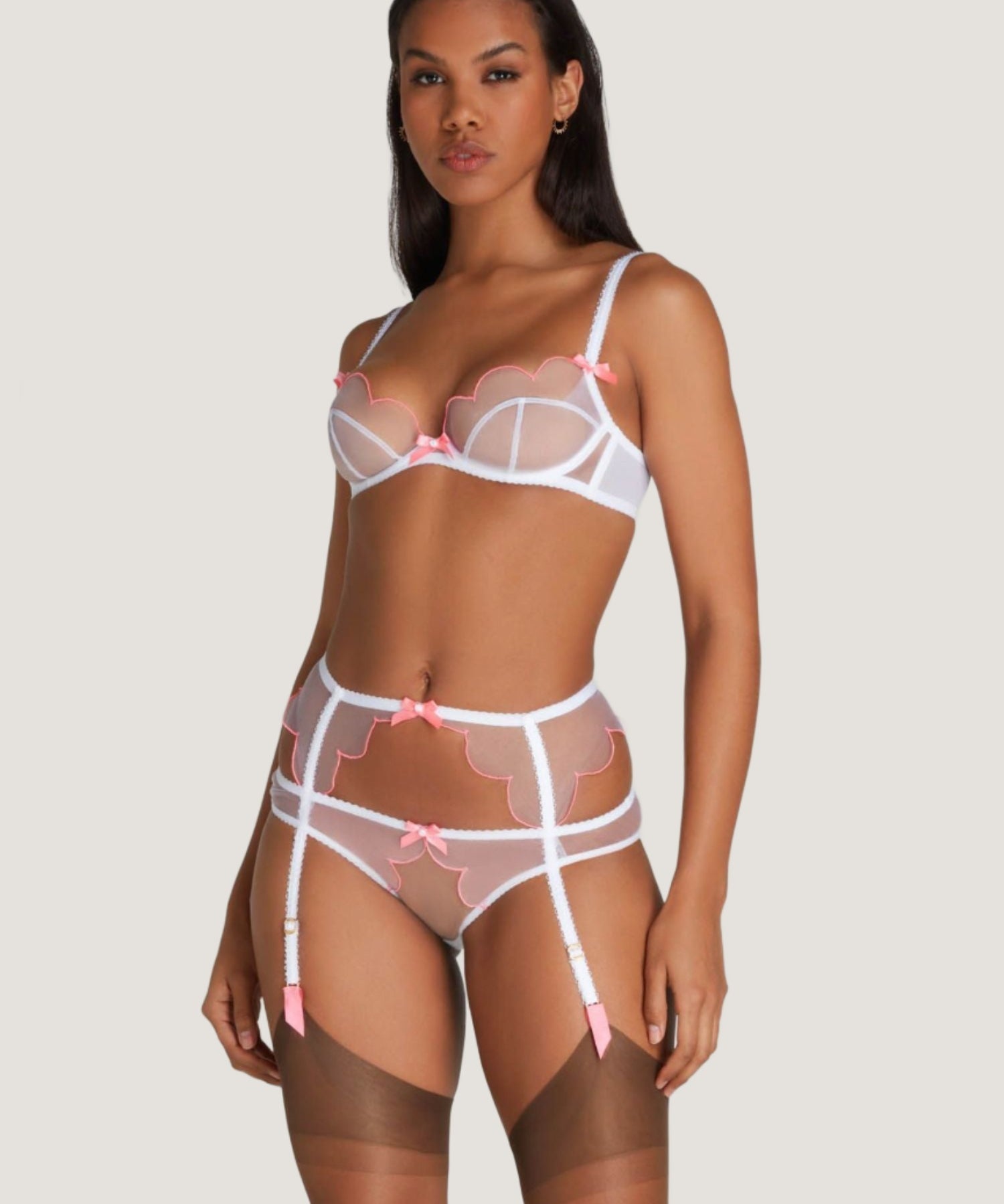 Agent Provocateur - Lorna Suspender (White/Pink) | Avec Amour Luxury Lingerie