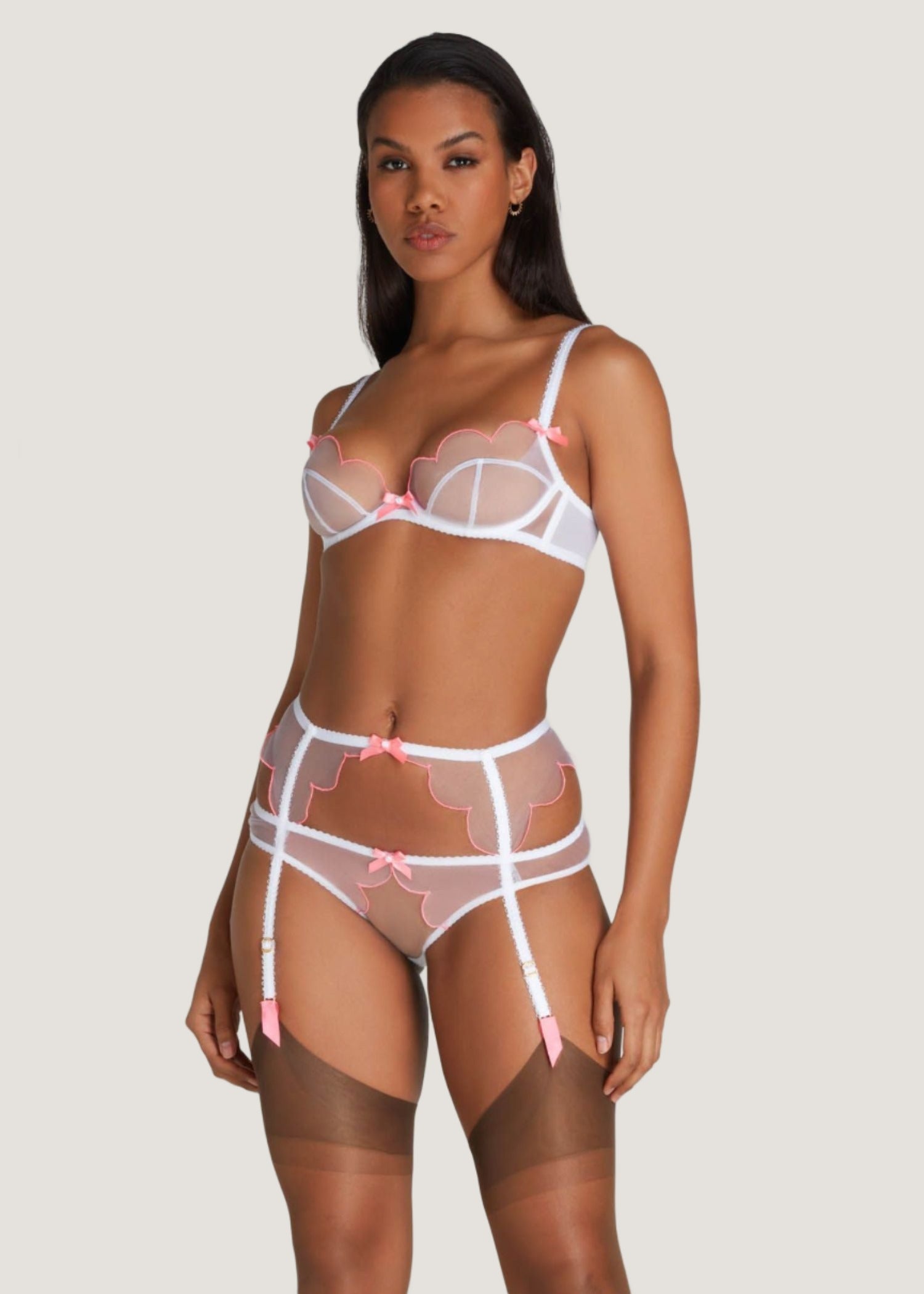Agent Provocateur - Lorna Suspender (White/Pink) | Avec Amour Luxury Lingerie