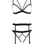 AVAM LINES Bra, Thong & Suspender Set (Black) | Avec Amour LIngerie