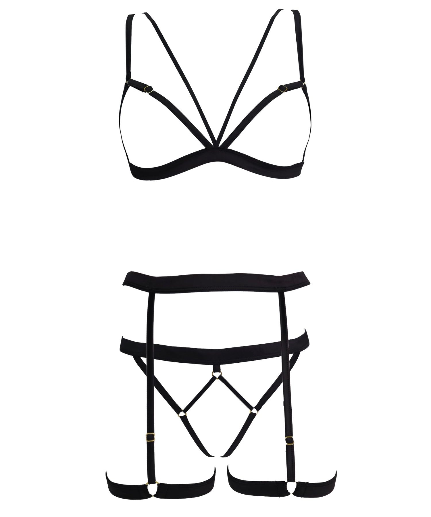 AVAM LINES Bra, Thong & Suspender Set (Black) | Avec Amour LIngerie