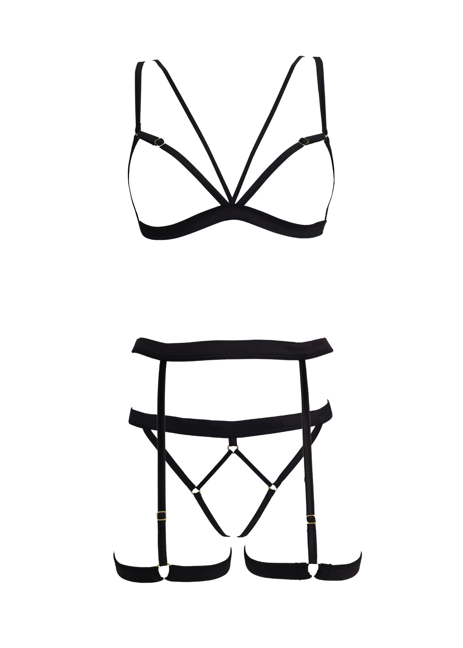 AVAM LINES Bra, Thong & Suspender Set (Black) | Avec Amour LIngerie