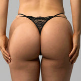 AVAM MAGNETISM Lace Open Panty Thong in Black with Gold tone Hardware