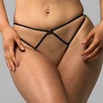 AVAM MAGNETISM Lace Open Panty Thong in Black with Gold tone Hardware