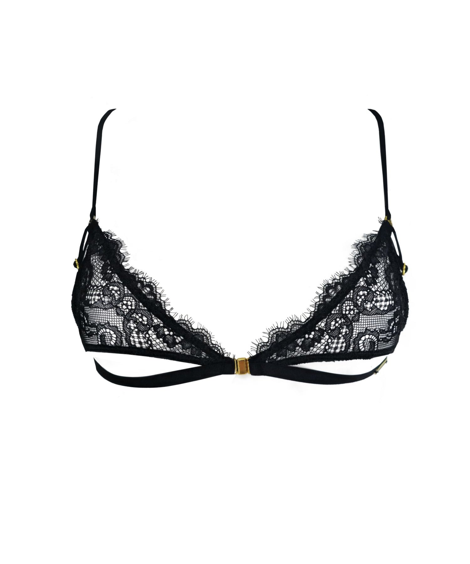AVAM MAGNETISM Lace Triangle Bra in Black with Gold tone Hardware