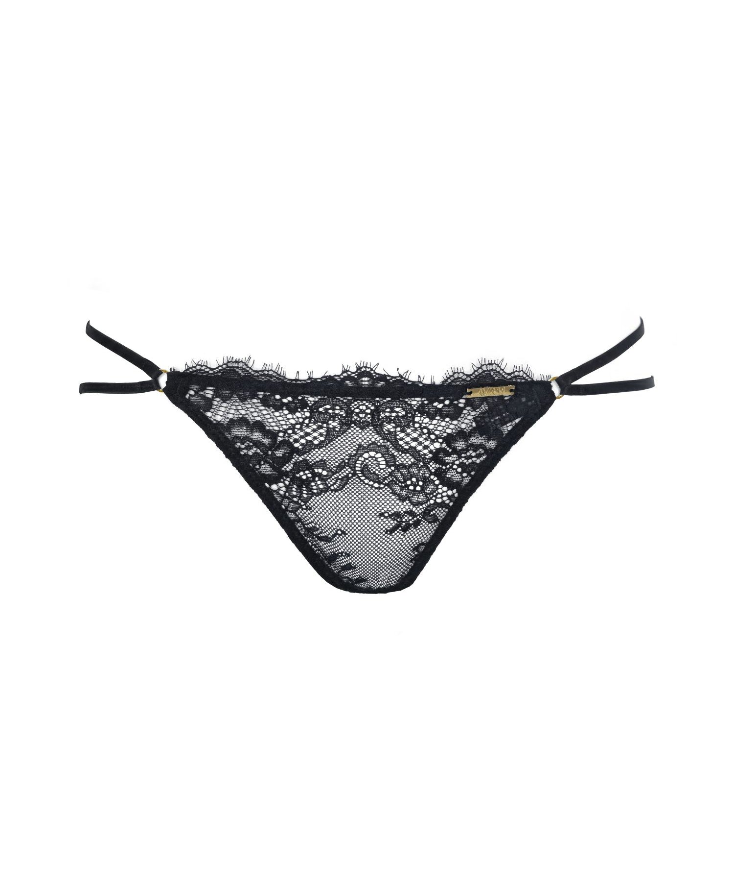 AVAM MAGNETISM Lace Open Panty Thong in Black with Gold tone Hardware