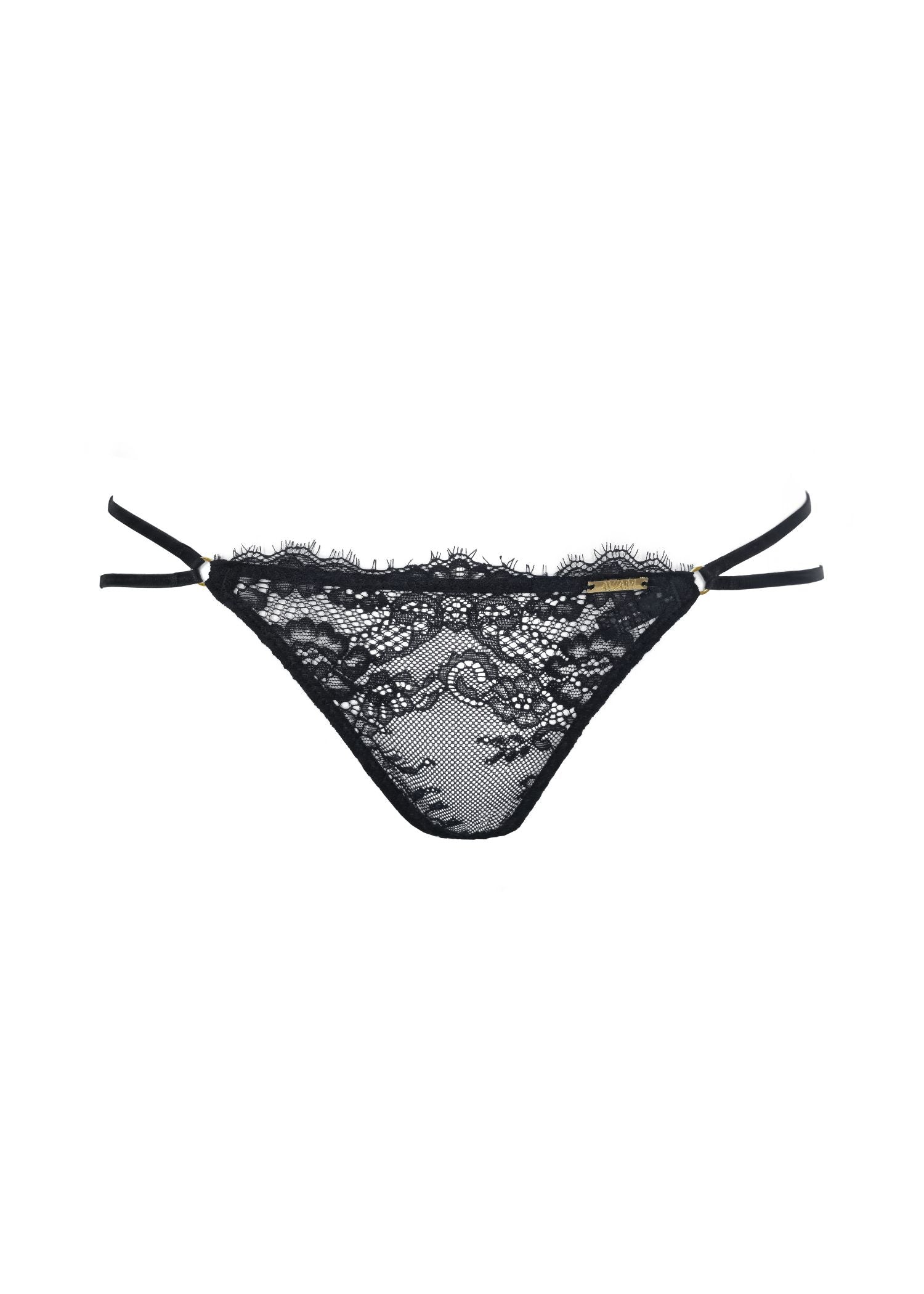 AVAM MAGNETISM Lace Open Panty Thong in Black with Gold tone Hardware