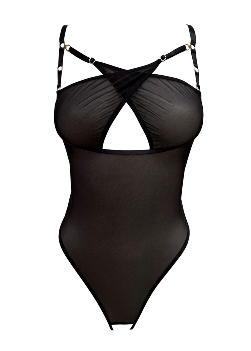 Sheer Openable Thong Body (Black)