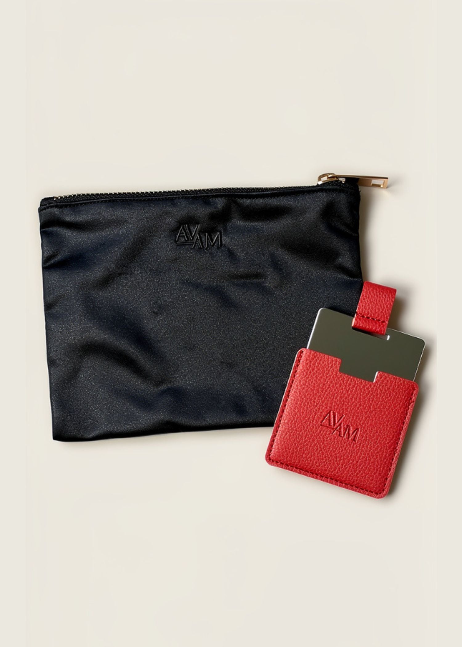 AVAM Silk Makeup Pouch & Pocket Mirror (Red) | Avec Amour Lingerie