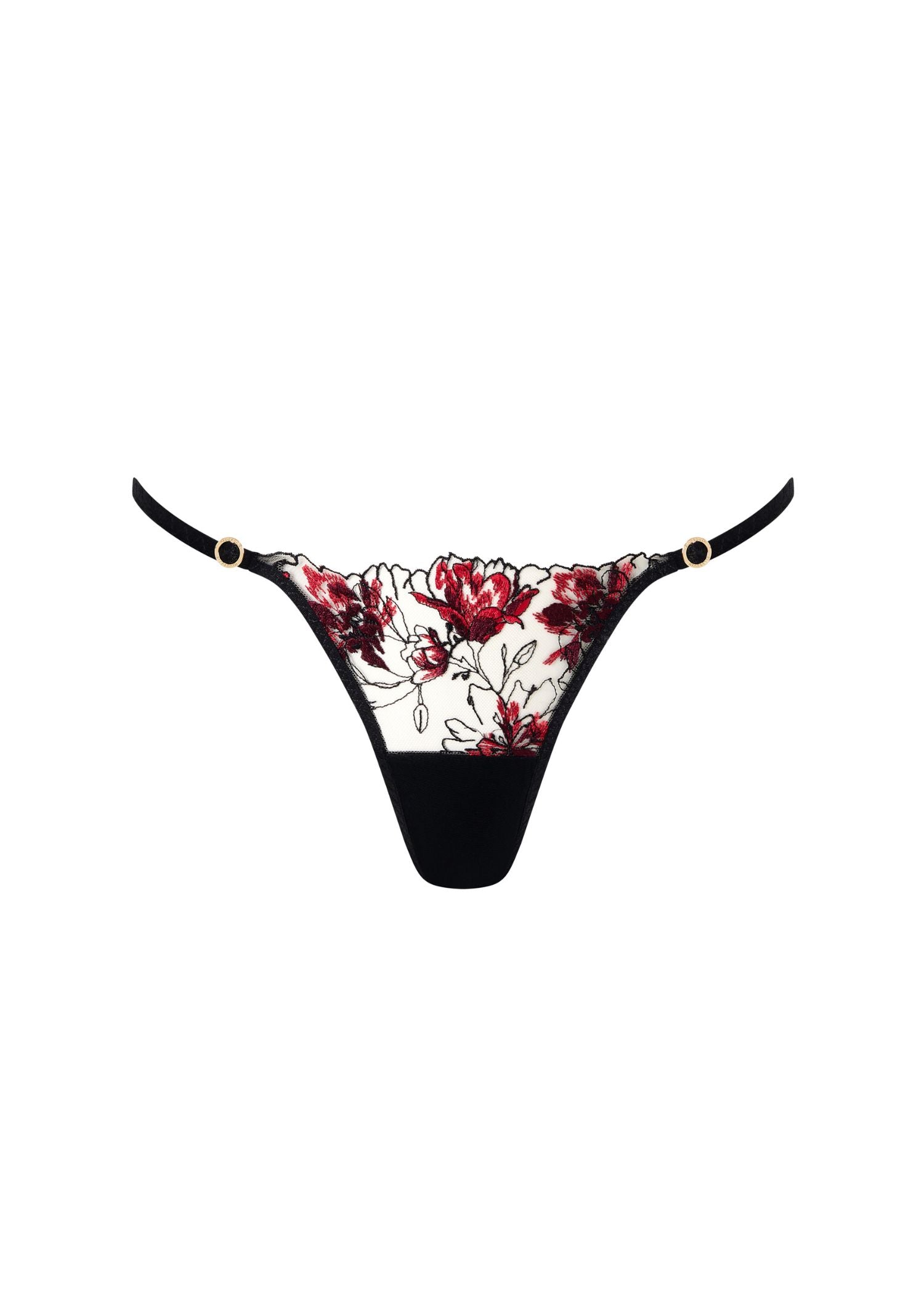 Bluebella Calista Sheer Floral Panty (Black / Cherry Red) | Avec Amour Lingerie