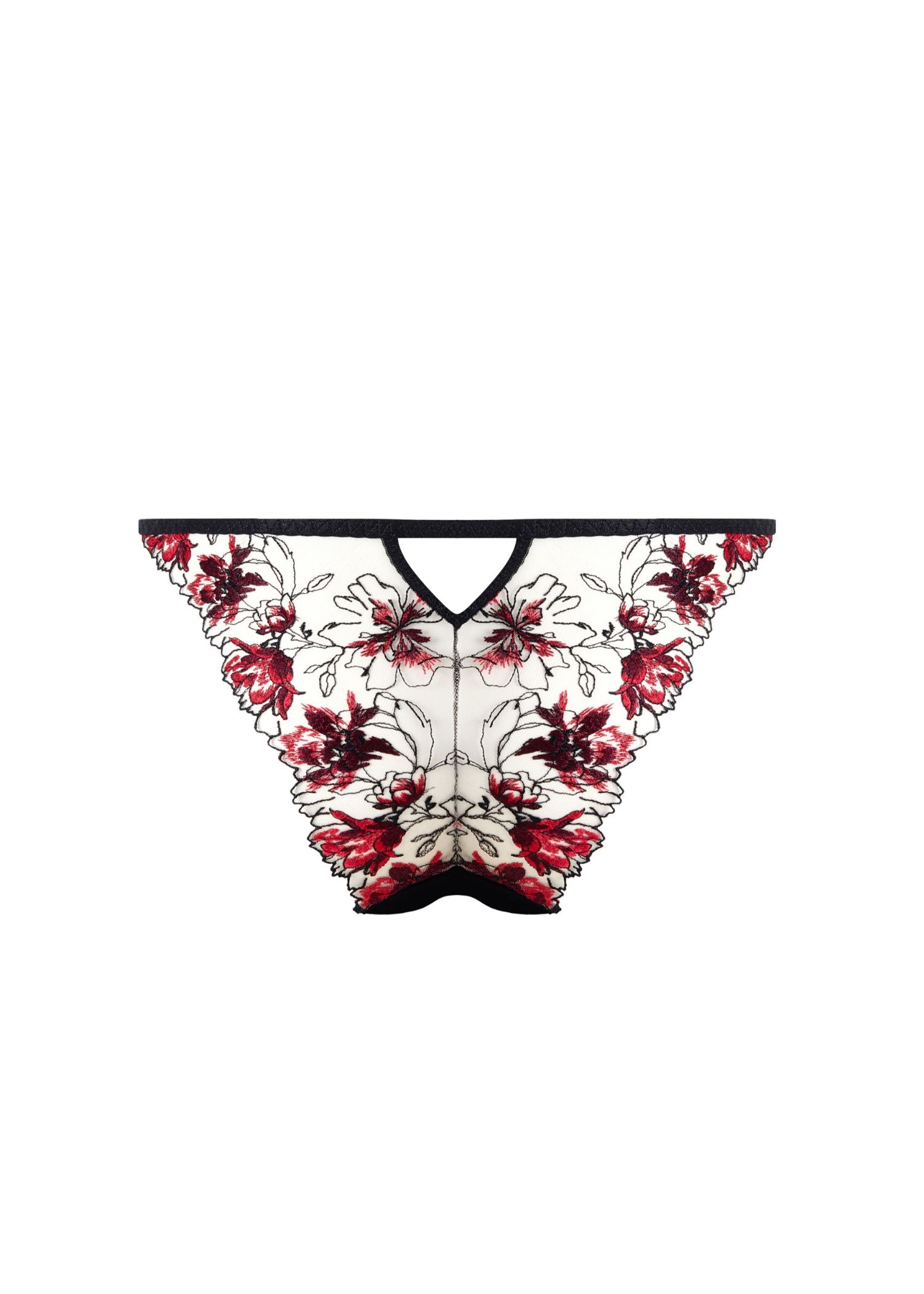 Bluebella Calista Sheer Floral Panty (Black / Cherry Red) | Avec Amour Lingerie