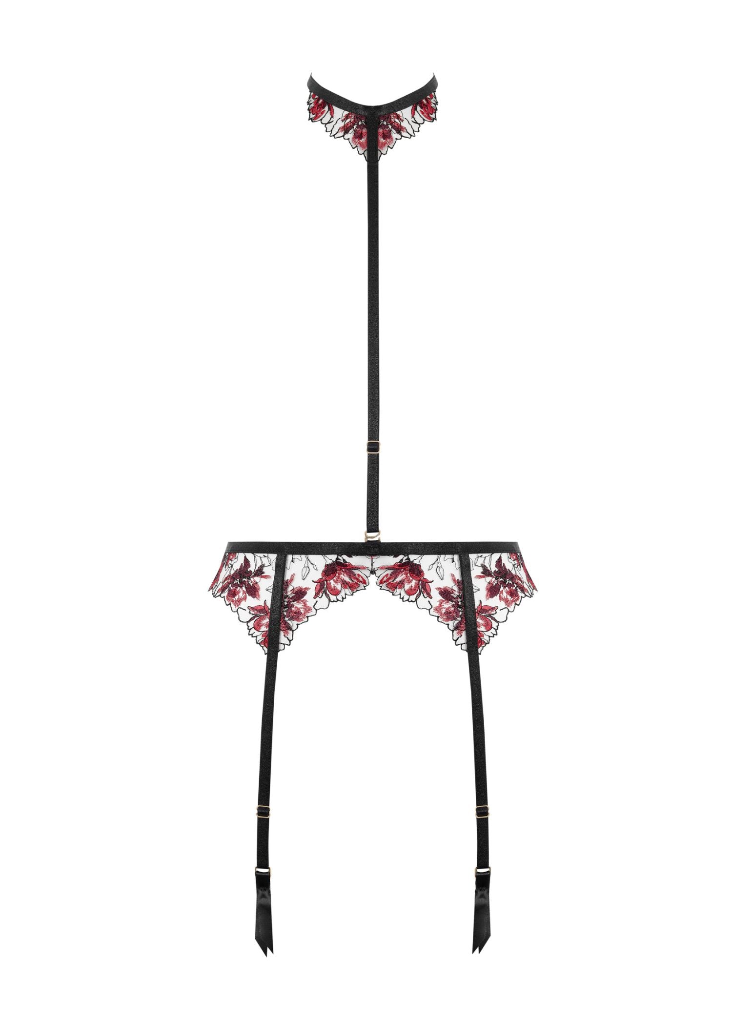 Bluebella Calista Suspender Harness (Black / Cherry Red) | Avec Amour Lingerie