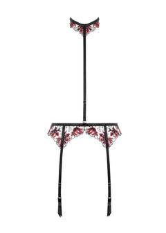 Bluebella Calista Suspender Harness (Black / Cherry Red) | Avec Amour Lingerie