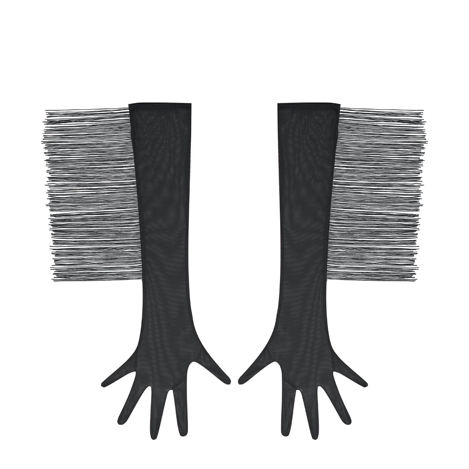 Baed Stories Long Mesh Gloves With Fringe (Black) | Avec Amour
