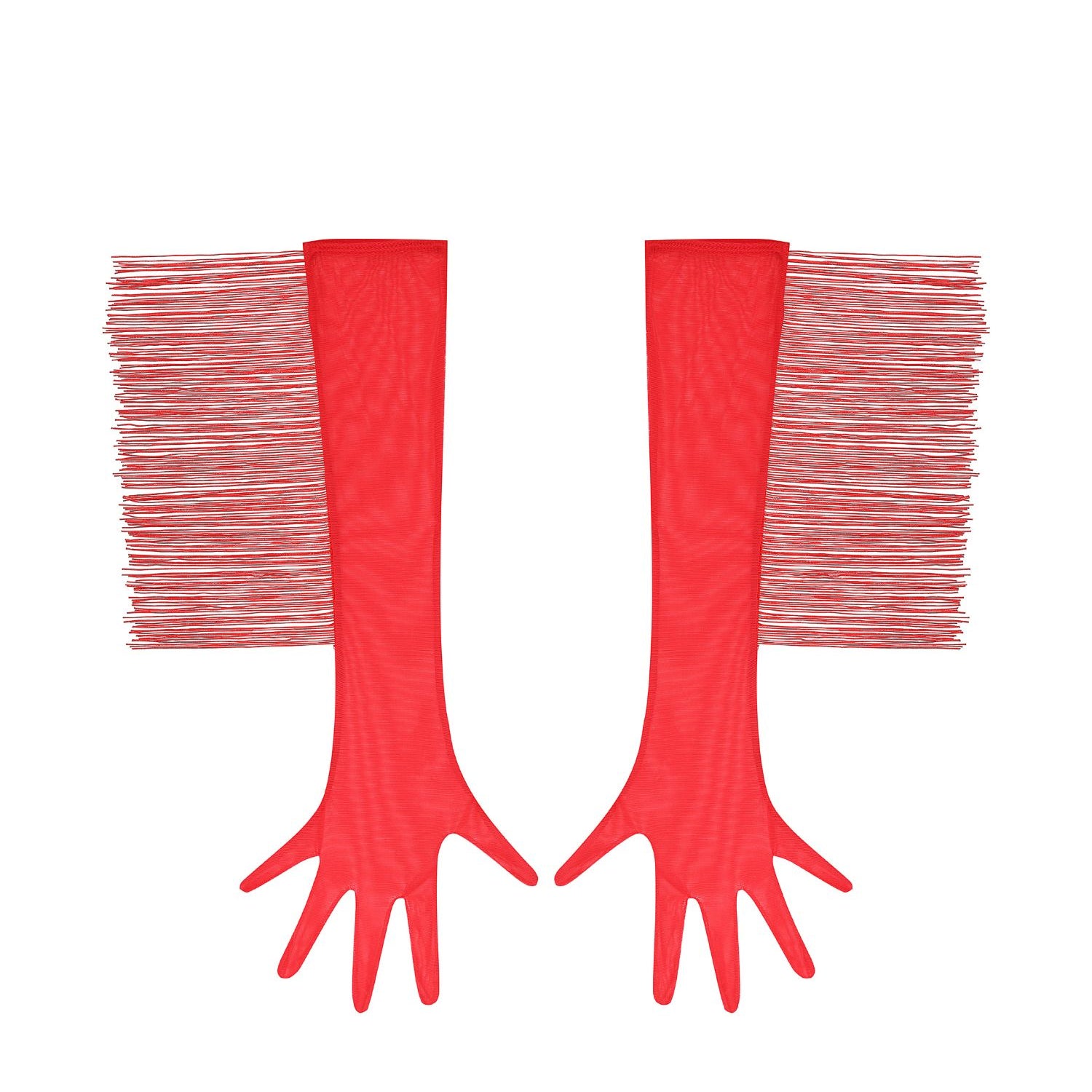 Baed Stories Long Mesh Gloves With Fringe (Red) | Avec Amour Lingerie