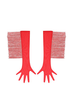 Baed Stories Long Mesh Gloves With Fringe (Red) | Avec Amour Lingerie