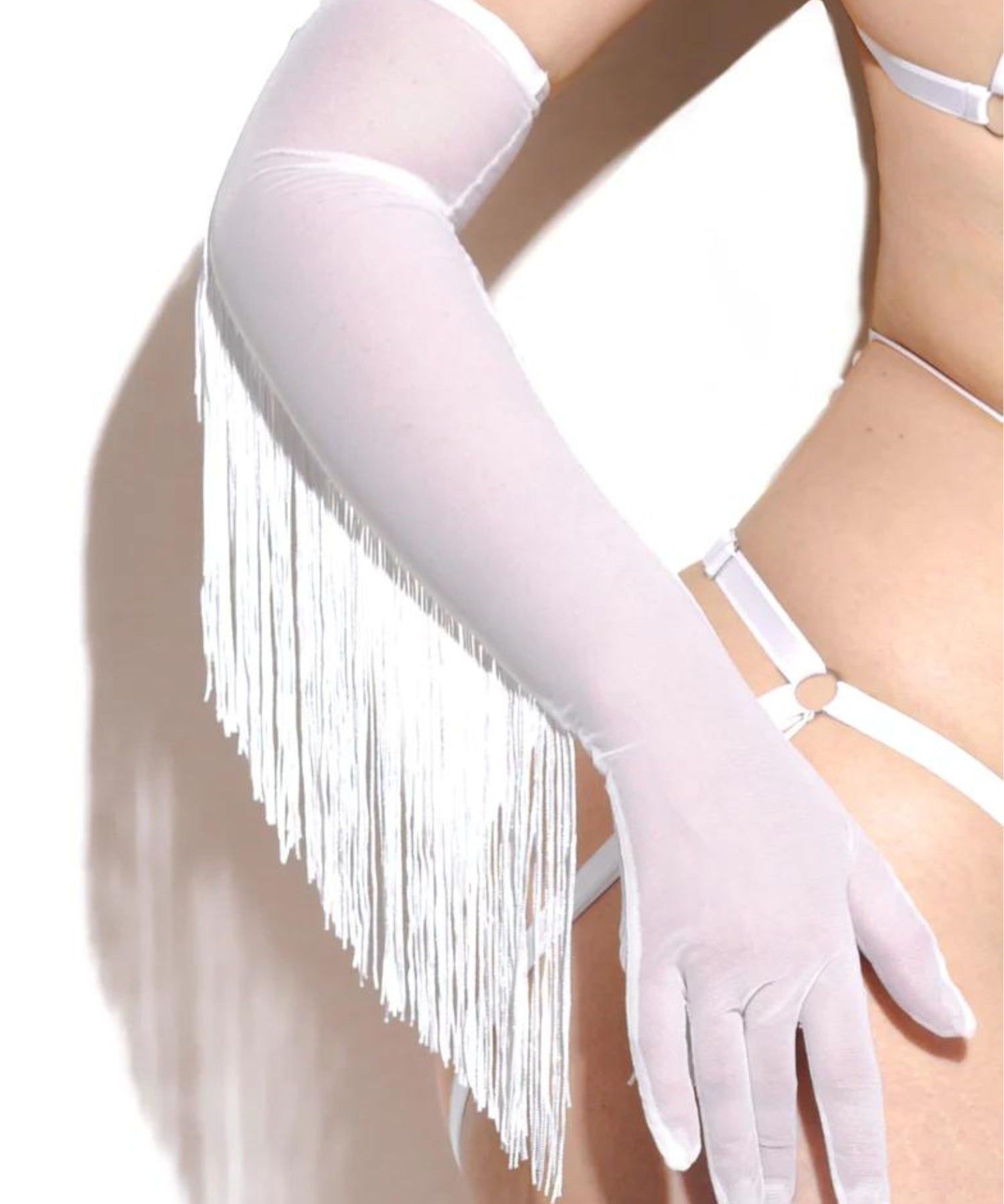 Baed Stories Long Mesh Gloves With Fringe (White) | Avec Amour