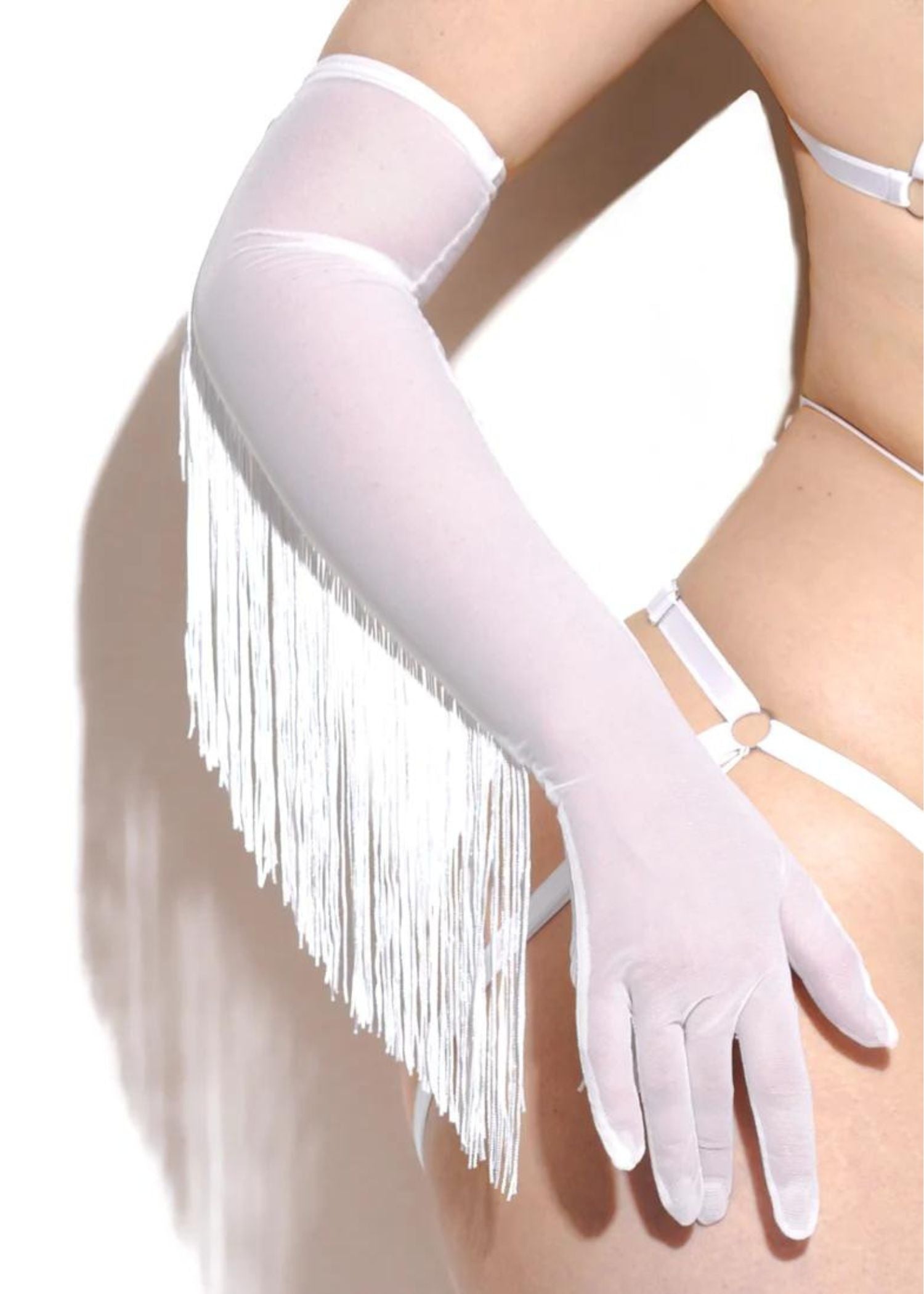 Baed Stories Long Mesh Gloves With Fringe (White) | Avec Amour
