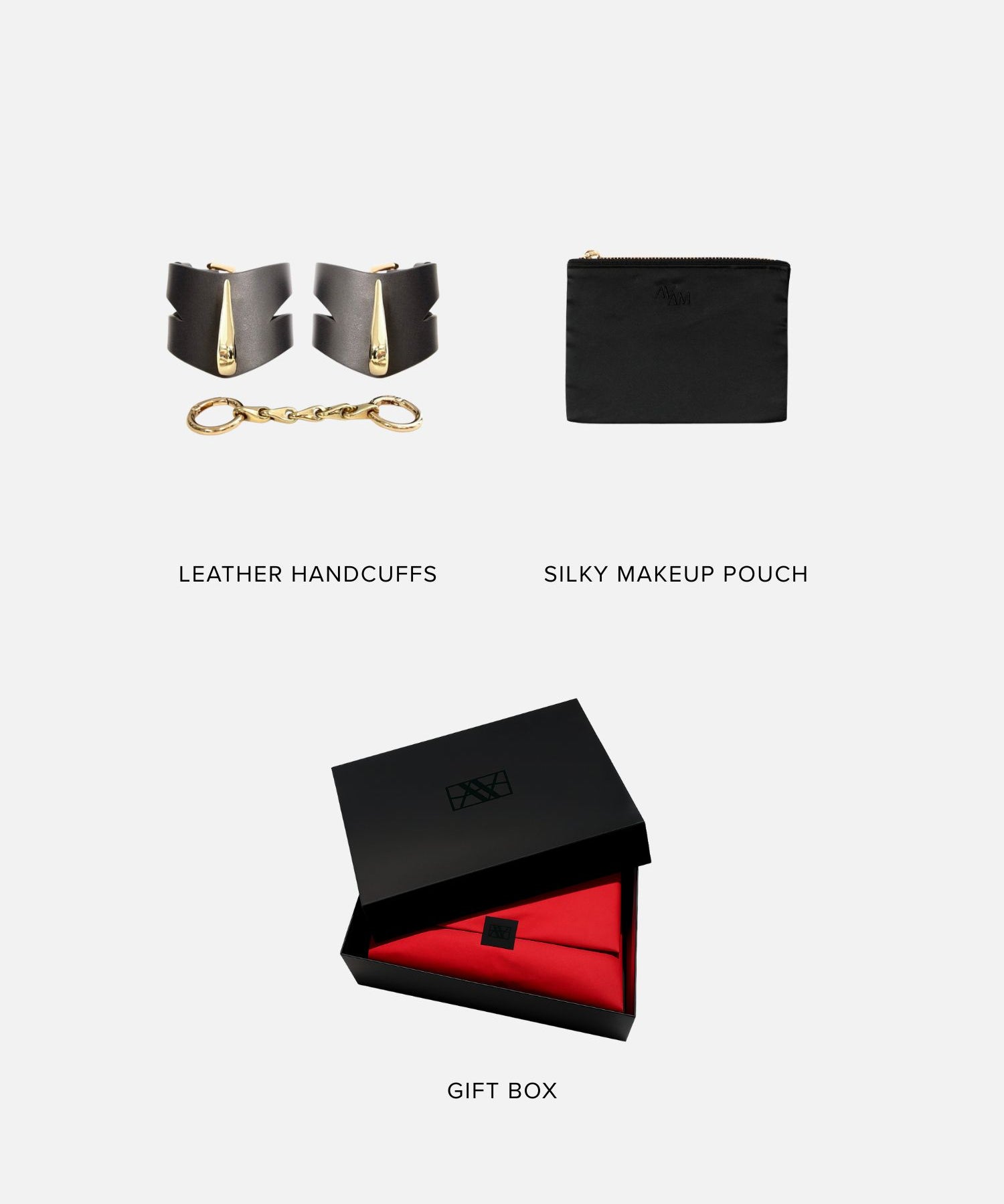 BIND ME Bondage Gift Set (Small) | AVAM Molten Handcuffs, Silk Makeup Pouch