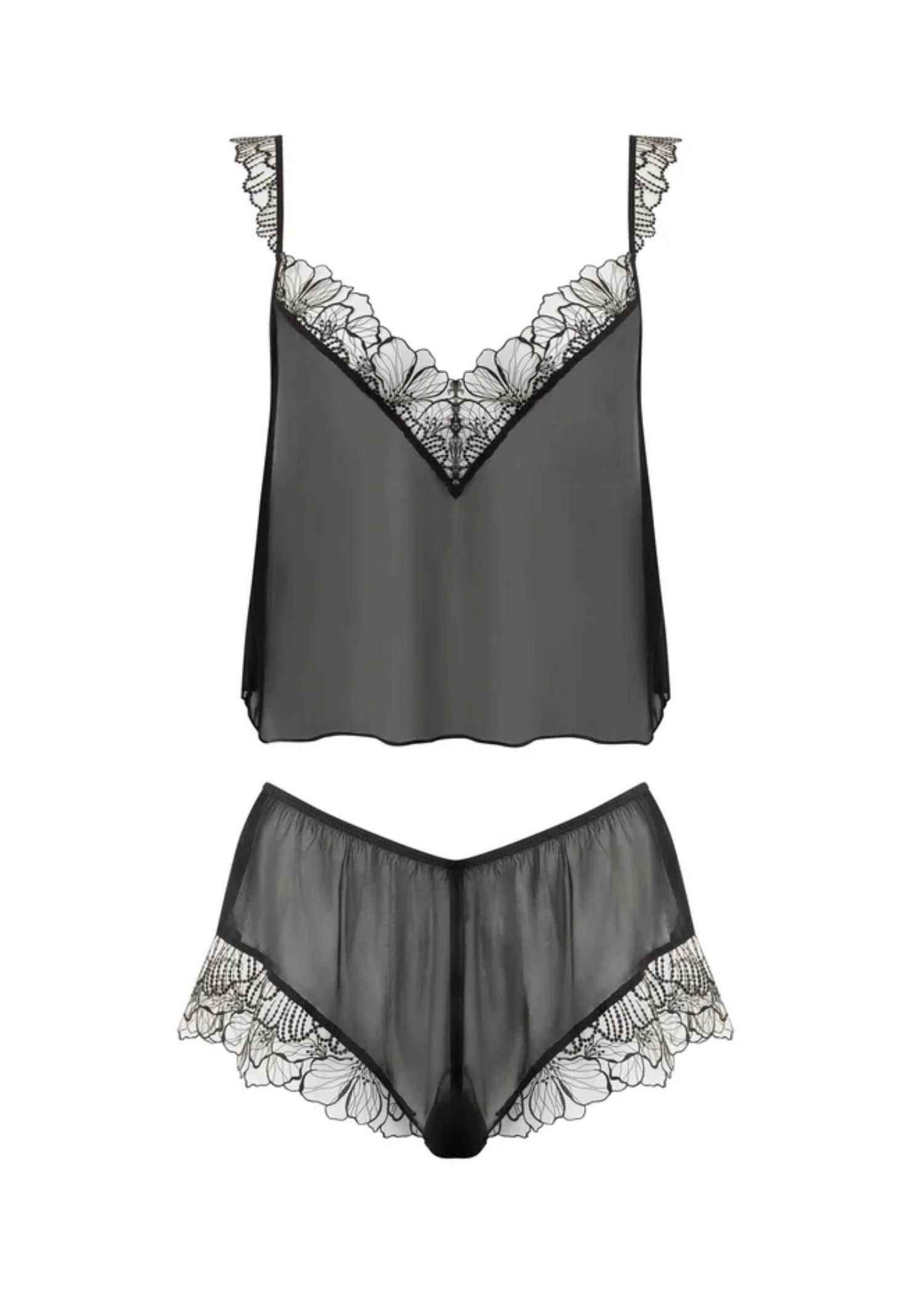 Bluebella Amasora Cami & Short Set (Black/Sheer) | Avec Amour Luxury Lingerie
