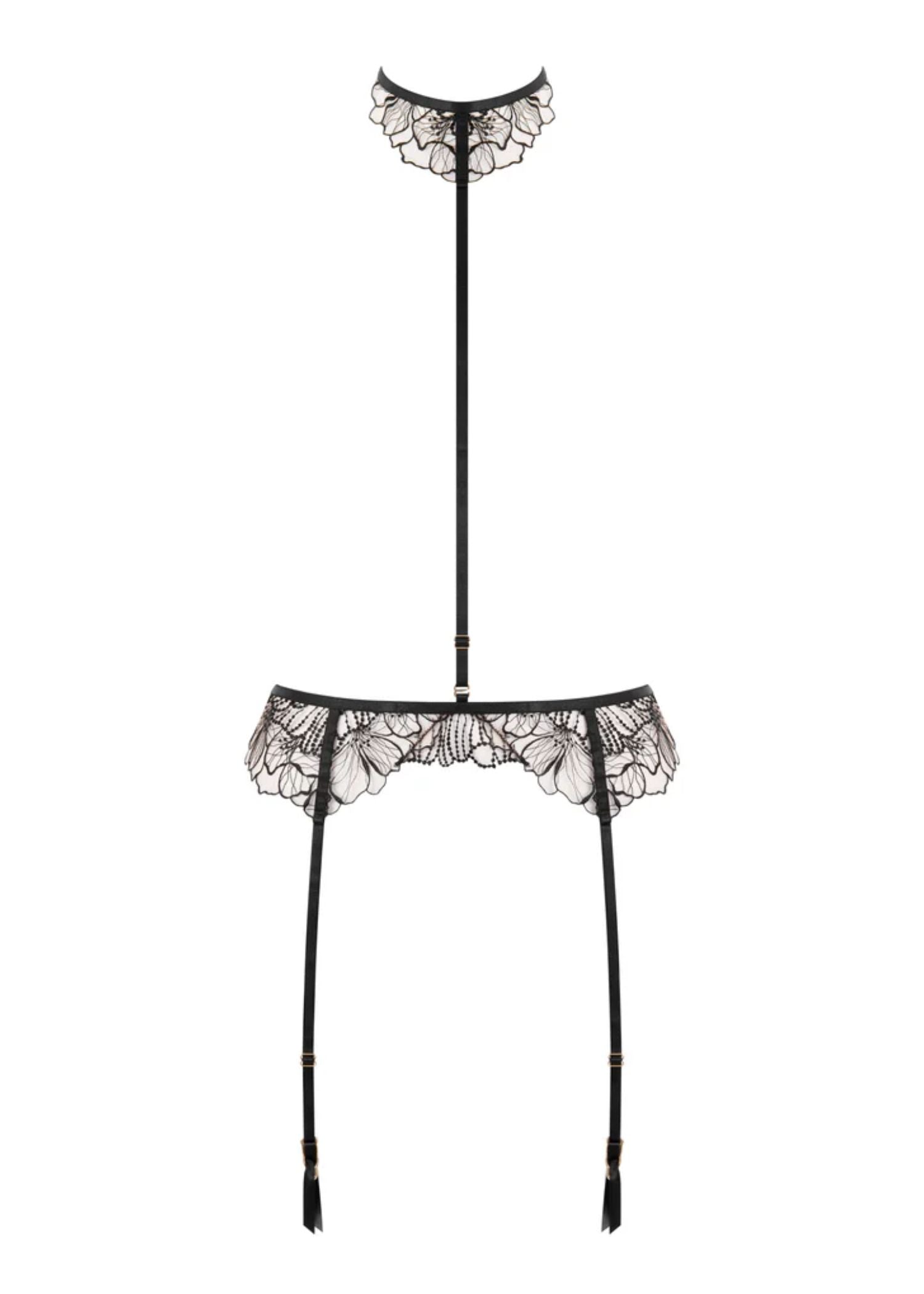 Bluebella Amasora Suspender Harness (Black/Sheer) | Avec Amour Luxury Lingerie