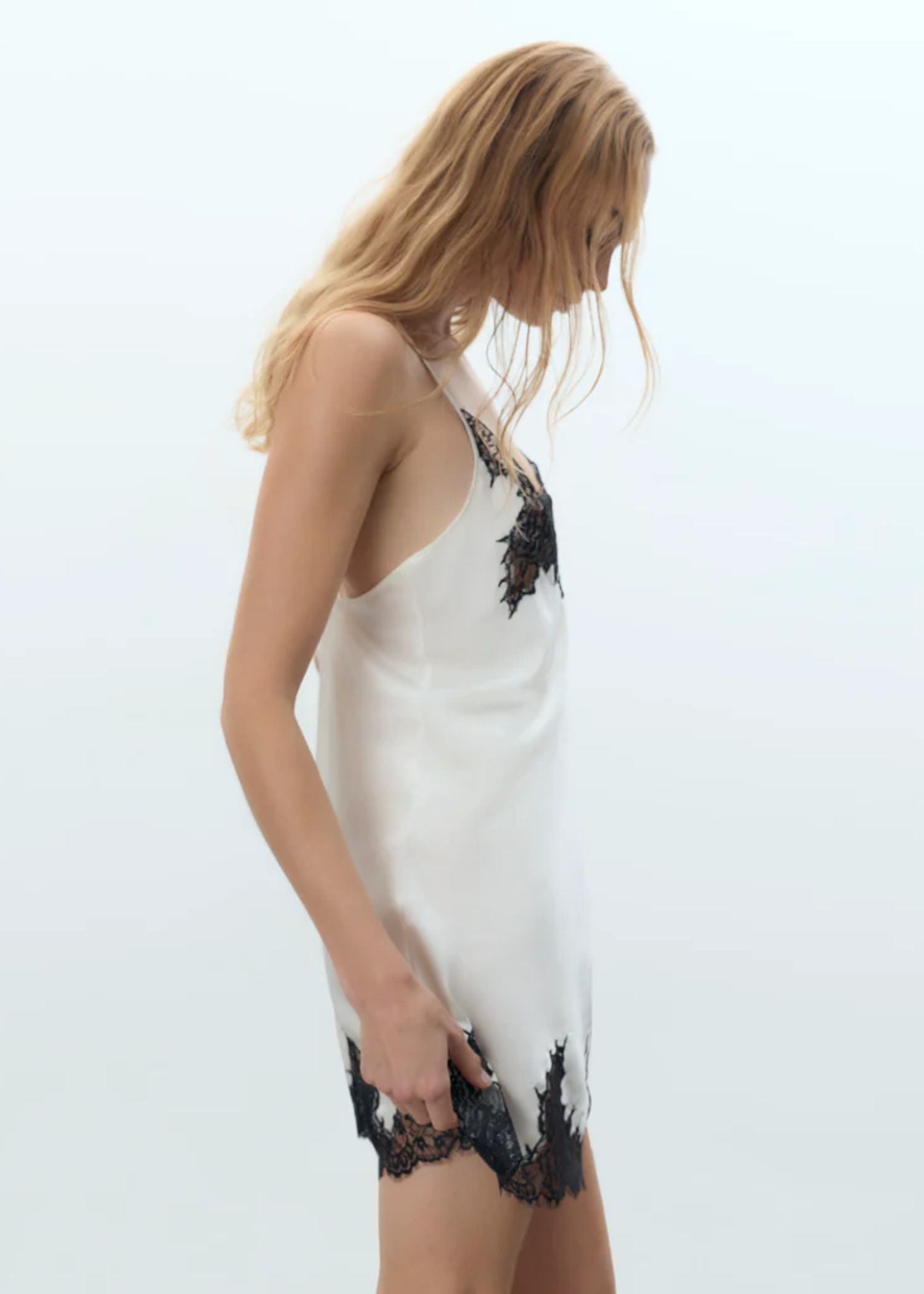 Bluebella Anastasia Luxury Satin Short Chemise (Ivory/Black) | Avec Amour Luxury Lingerie