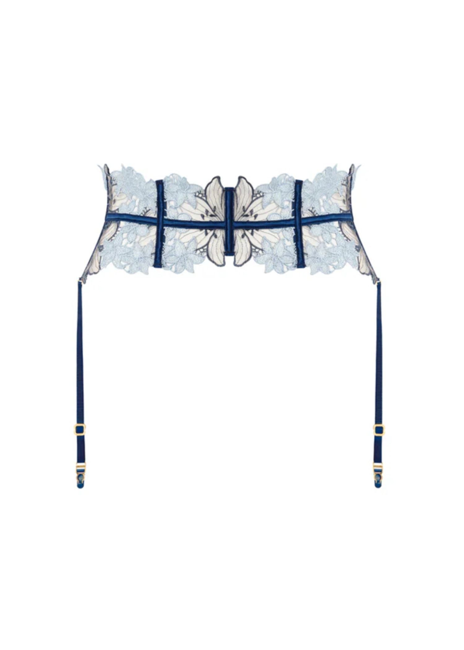 Bluebella Calantha Waspie Suspender (Navy Peony / Ice Water Blue) | Avec Amour Luxury Lingerie