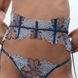 Bluebella Calantha Waspie Suspender (Navy Peony / Ice Water Blue) | Avec Amour Luxury Lingerie
