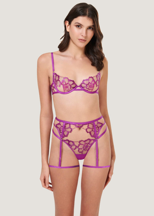 Bluebella Catalina Thigh Harness (Bright Violet / Sheer) | Avec Amour Lingerie