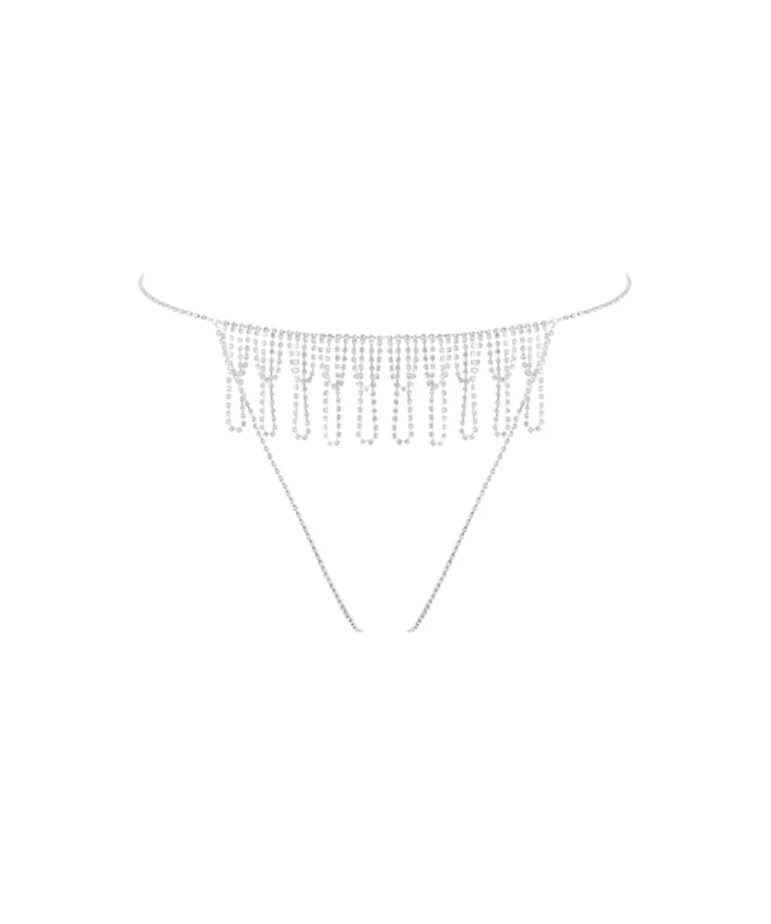 Bluebella Estelle Diamante Open Crotchless Thong (Silver) | Avec Amour Lingerie