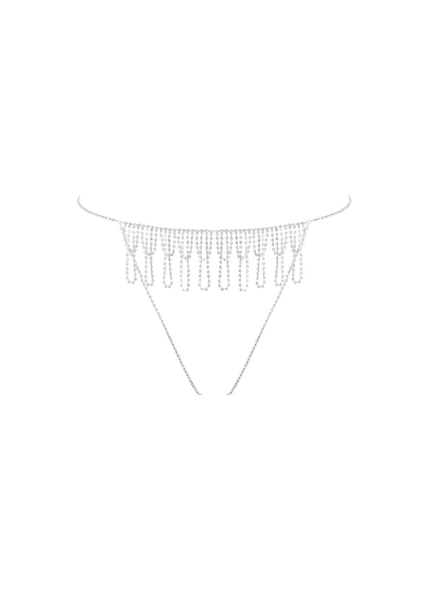 Bluebella Estelle Diamante Open Crotchless Thong (Silver) | Avec Amour Lingerie