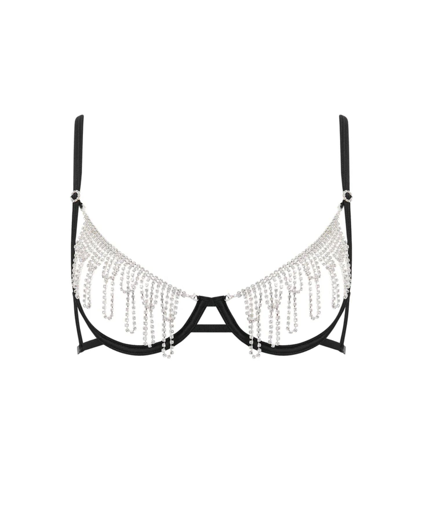 Bluebella Estelle Diamante Open Wired Bra (Black/Silver) | Avec Amour Lingerie