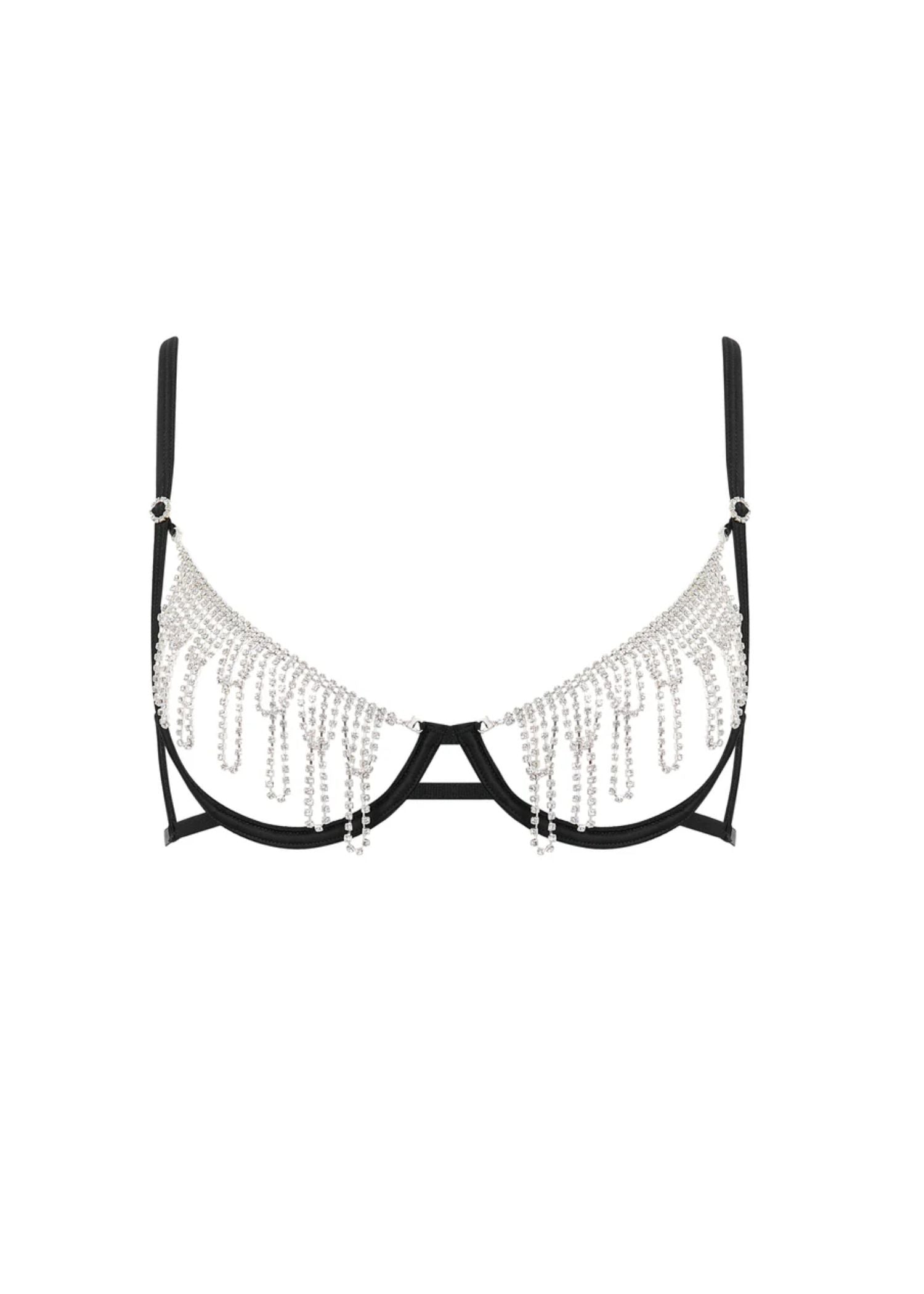 Bluebella Estelle Diamante Open Wired Bra (Black/Silver) | Avec Amour Lingerie