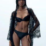 Bluebella Madeline Luxury Sheer Lace Kimono Robe Gown in Black