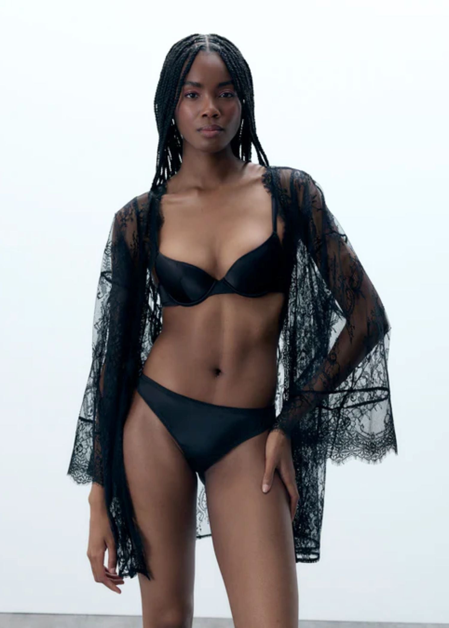 Bluebella Madeline Luxury Sheer Lace Kimono Robe Gown in Black