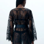 Bluebella Madeline Luxury Sheer Lace Kimono Robe Gown in Black