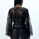 Bluebella Madeline Luxury Sheer Lace Kimono Robe Gown in Black