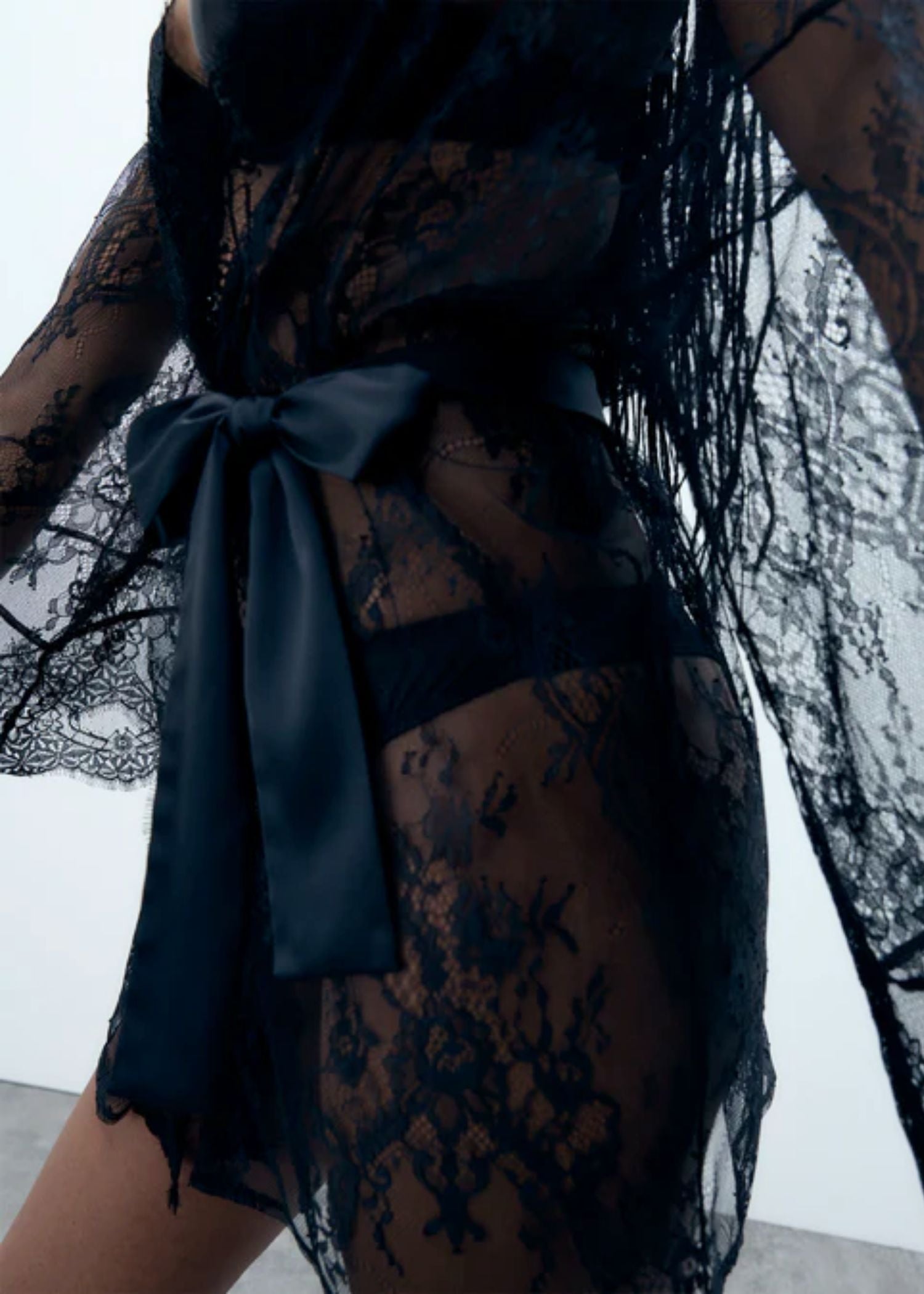 Bluebella Madeline Luxury Sheer Lace Kimono Robe Gown in Black