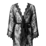 Bluebella Madeline Luxury Sheer Lace Kimono Robe Gown in Black