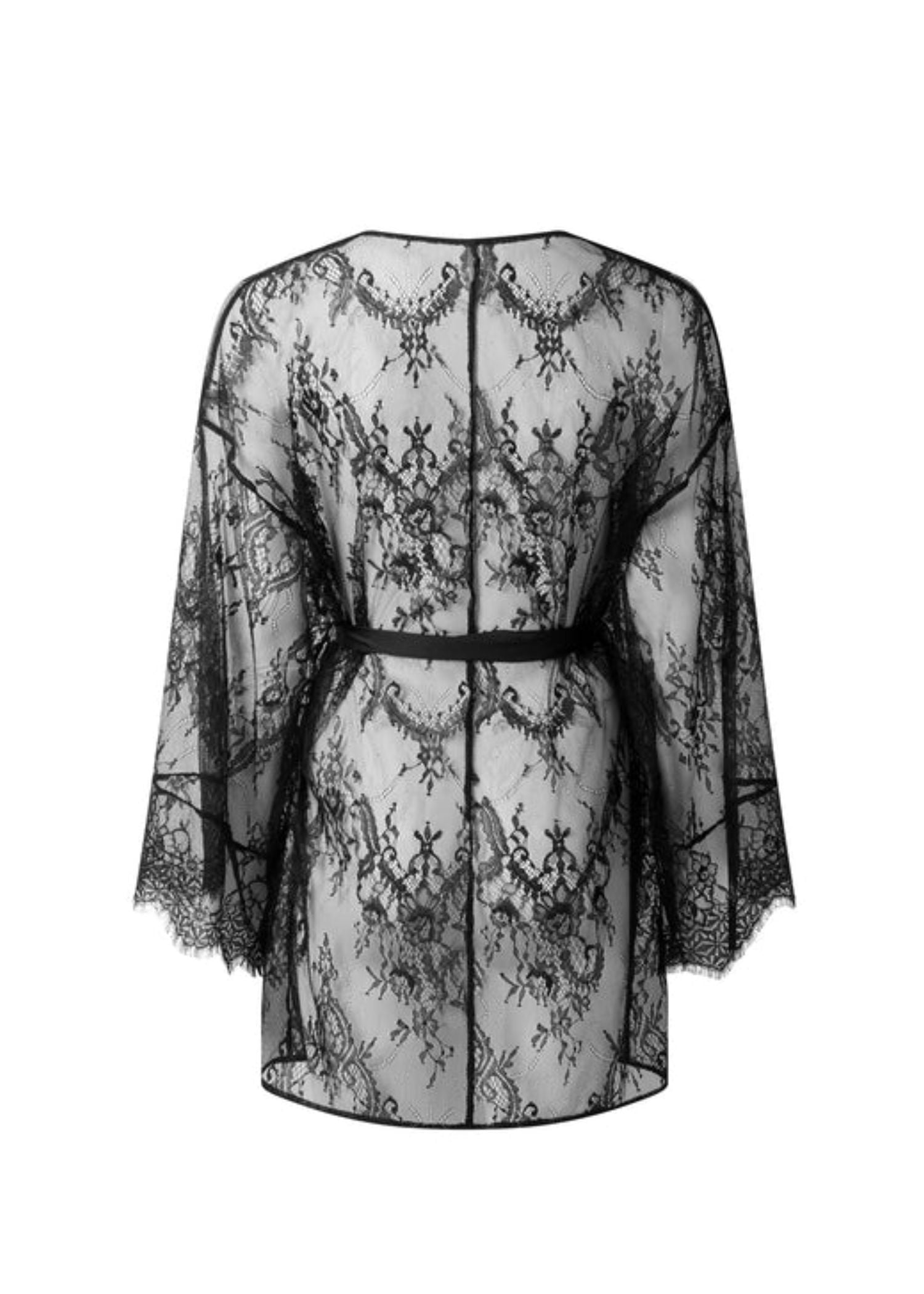 Bluebella Madeline Luxury Sheer Lace Kimono Robe Gown in Black