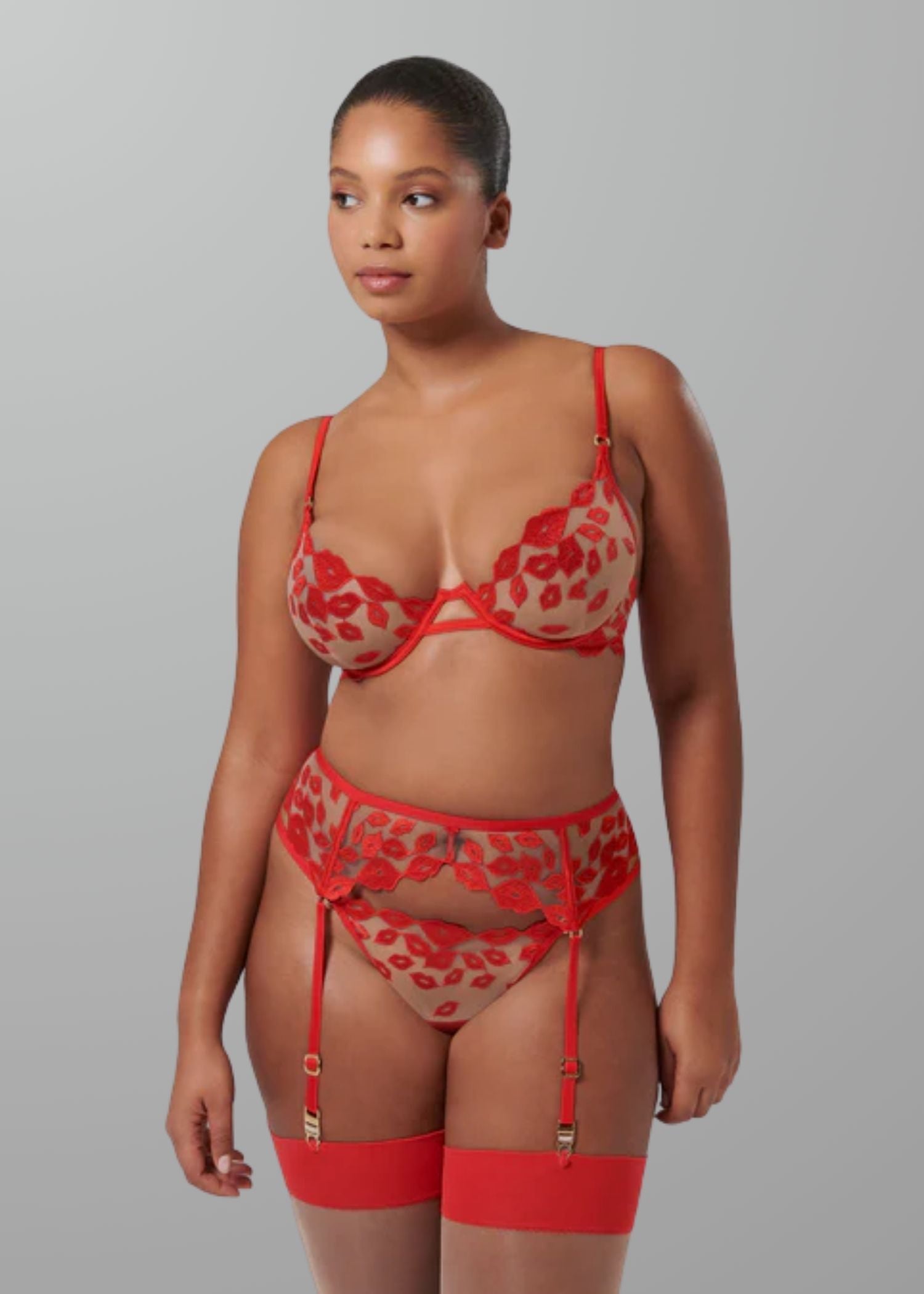 Bluebella MARIAN Suspender (Tomato Red/Sheer) | Avec Amour Sexy Lingerie