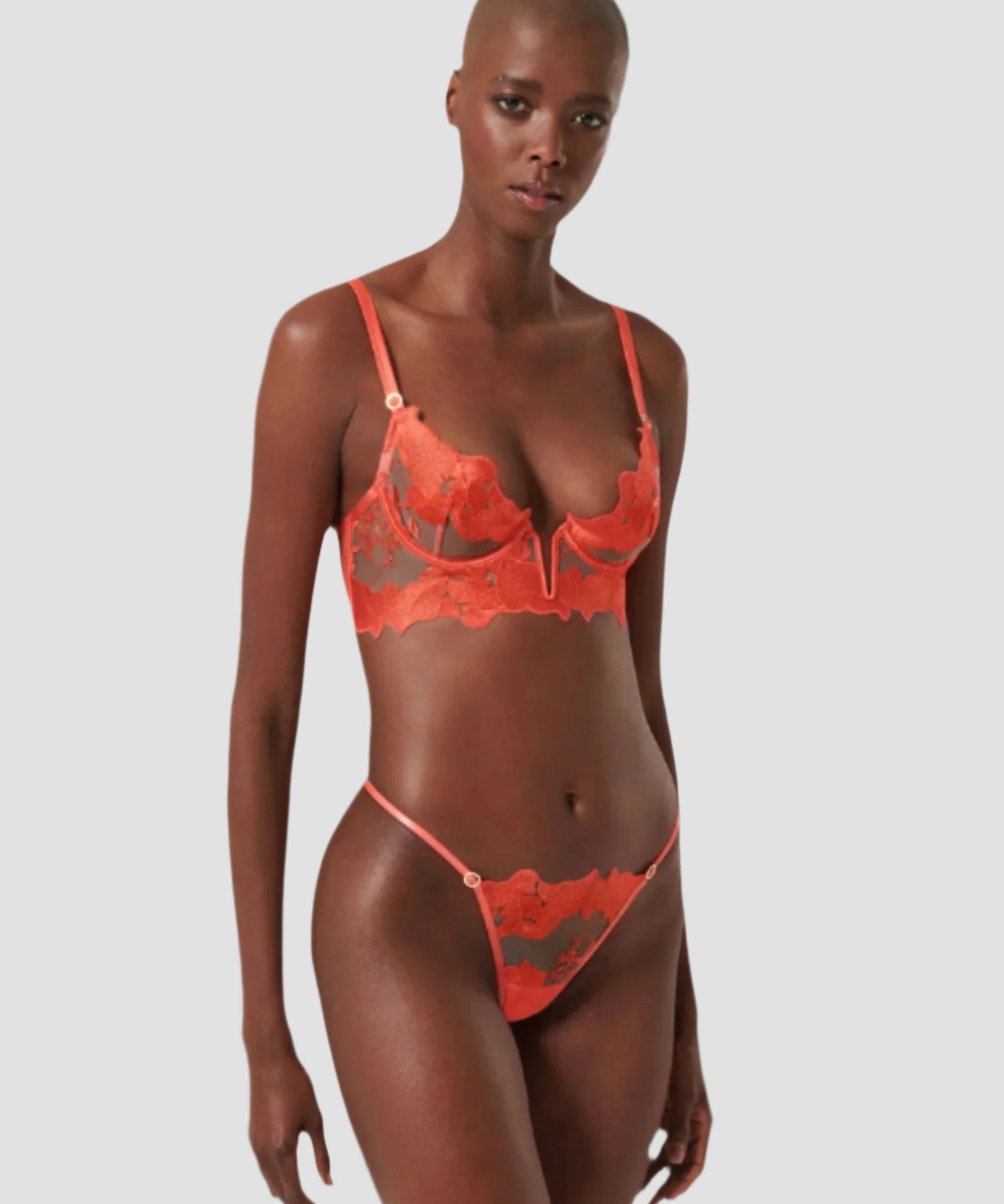 Bluebella Serenity Wired Longline Bra (Hot Coral / Sheer) | Avec Amour Lingerie