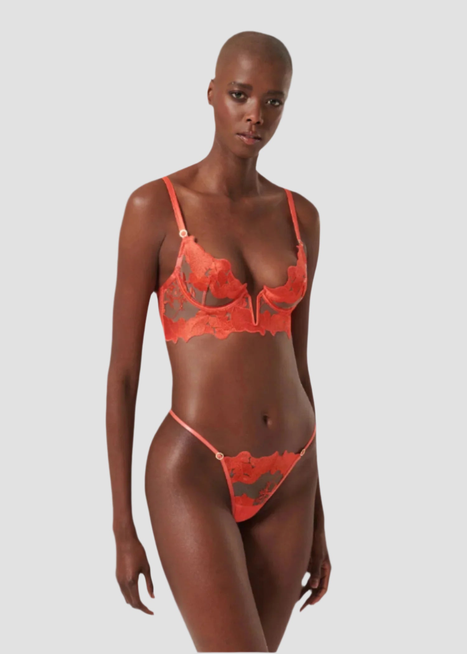 Bluebella Serenity Wired Longline Bra (Hot Coral / Sheer) | Avec Amour Lingerie