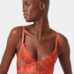 Bluebella Serenity Wired Longline Bra (Hot Coral / Sheer) | Avec Amour Lingerie